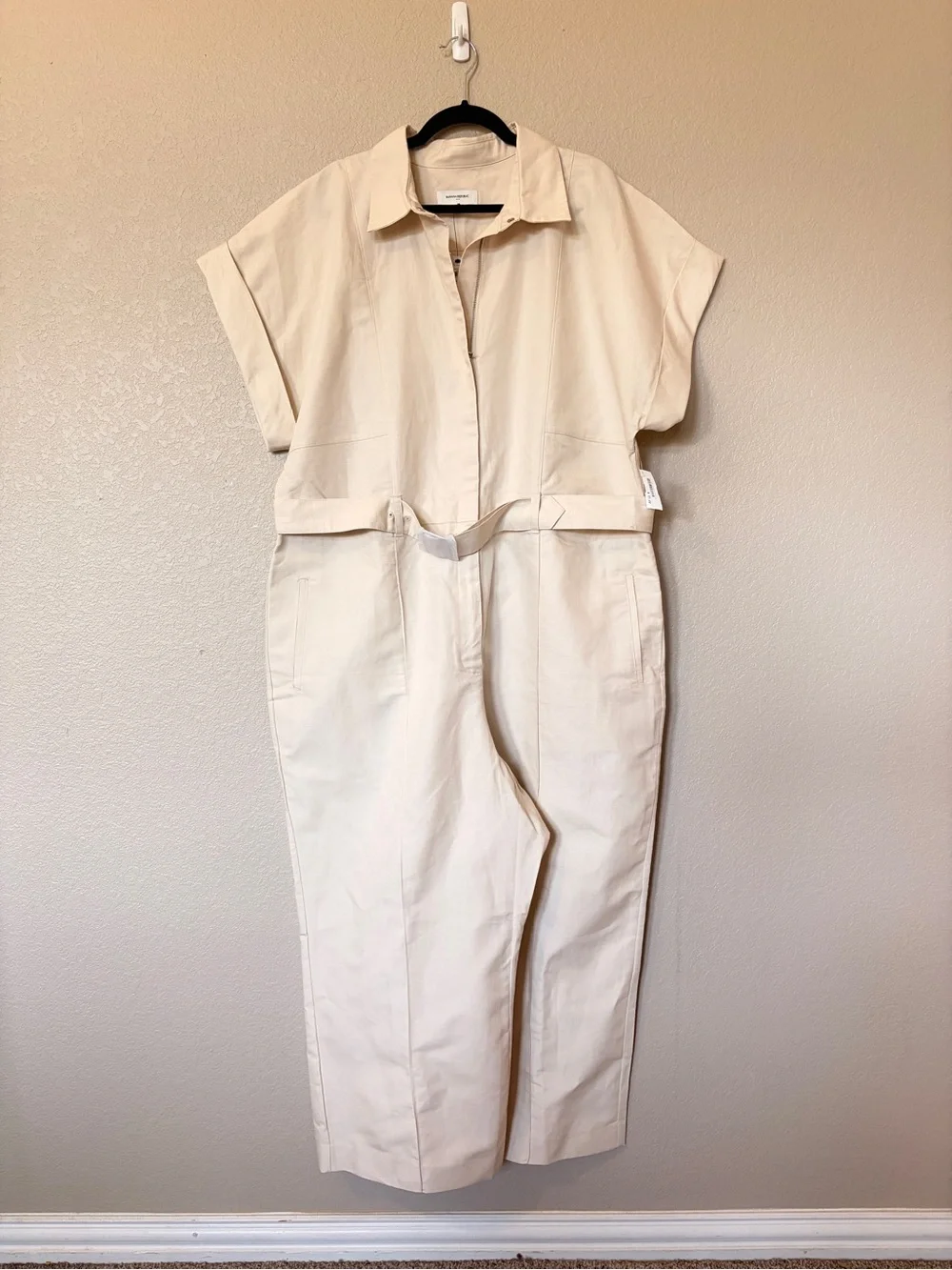 Banana Republic Linen Blend Belted Wide Leg Jumpsuit Ivory 2X